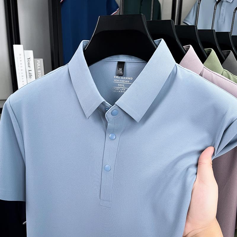 2026 Men's Ice Silk Breathable Short Sleeve Polo - Solid Color, Cool & Versatile for Summer