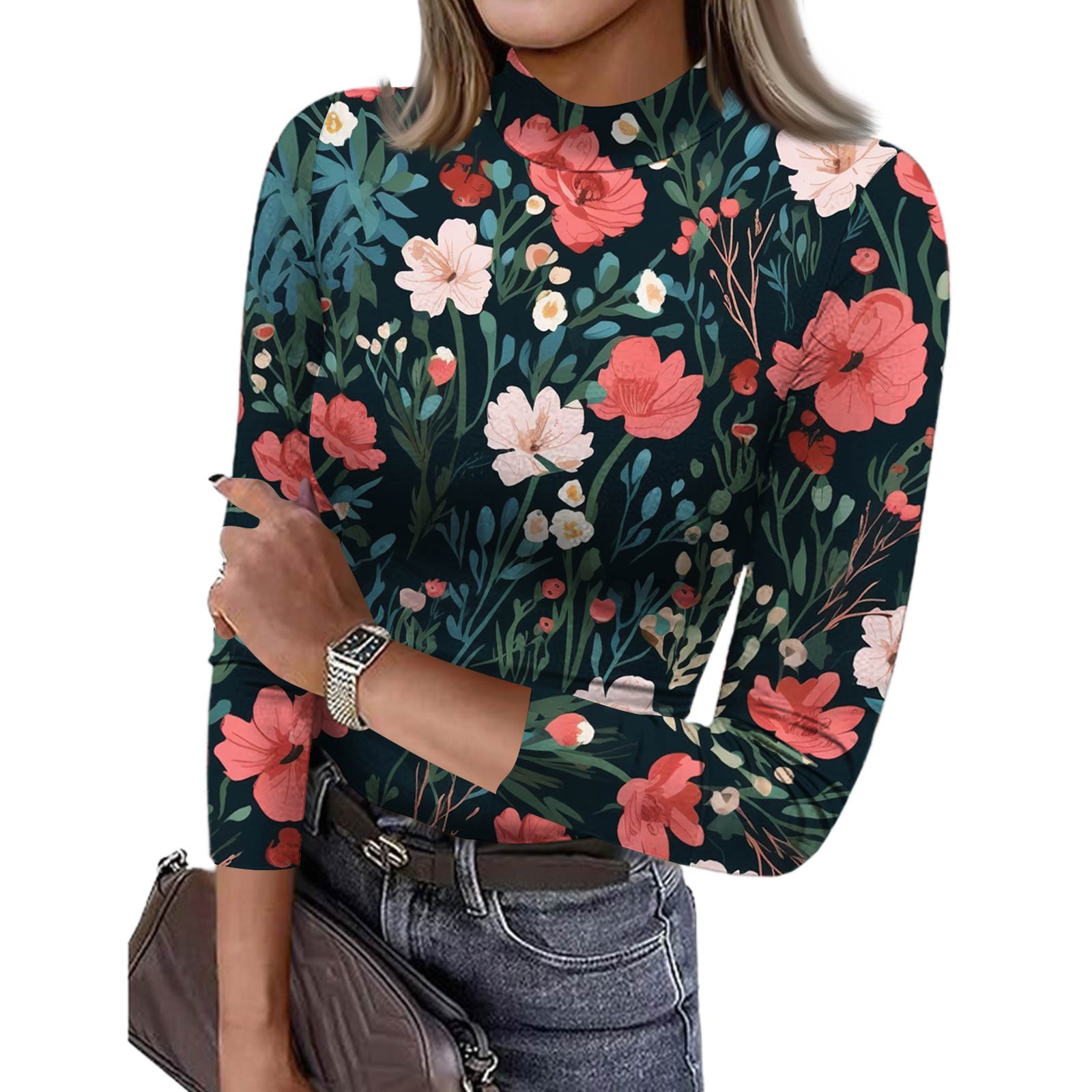 

Женская футболка с облегающим низом, модная повседневная, с градиентным принтом, с круглым вырезом, пуловер, топ с рукавом 3/4 L