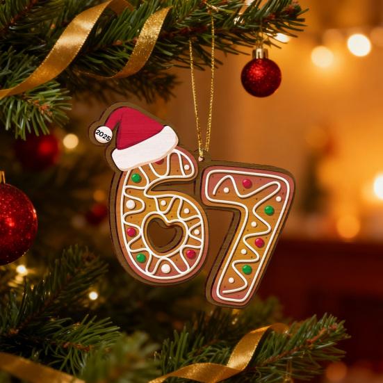 Weihnachtsanhänger Acryl Lebkuchen Zahl 67 Anhänger mit Hut Festliche Weihnachtsbaumdekoration Weihnachtsgeschenk