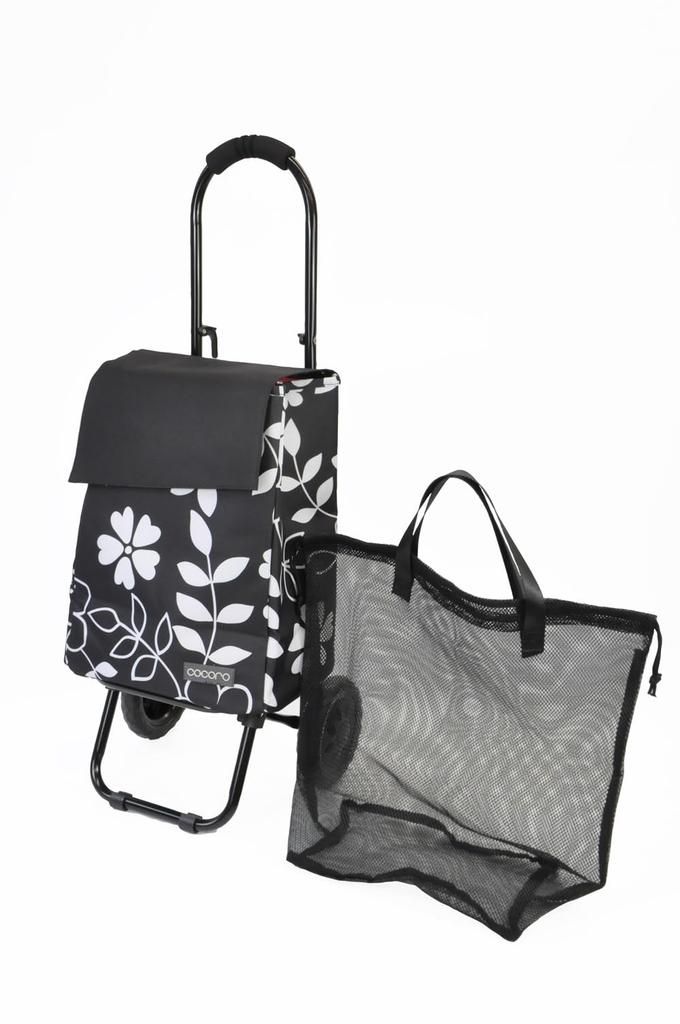 Rep cocoro Shopping Cart, 22L, Flower Black, with Flap & Cooler Function, and Bag-in-Bag