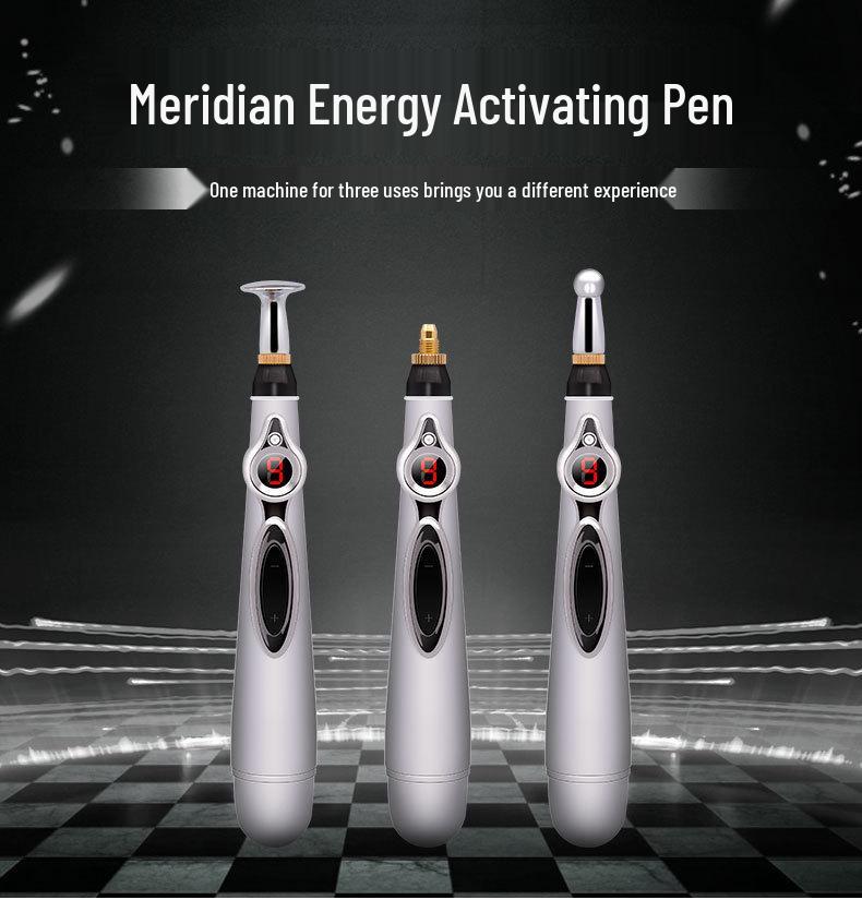Meridian Pulse Acupressure Pen: 5-Head, 9-Level Intensity Acupuncture Massager with Red Light