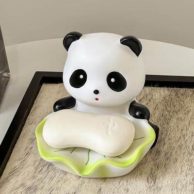Kreative, niedliche Seifenablage mit Lotusblatt und sitzendem Panda, automatische Abfluss-Seifenablage für die Toilette