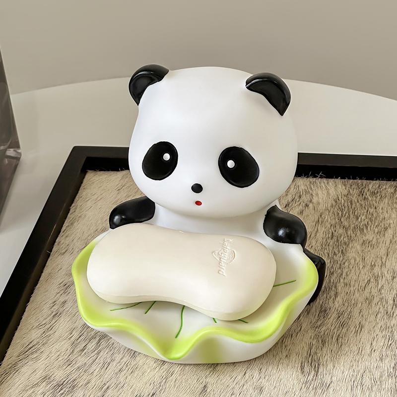 Cartoon Creative Cute Lotus Leaf Sitting Panda Soap Box Decoration Automatic Drain Soap Box Toilet Soap Rack