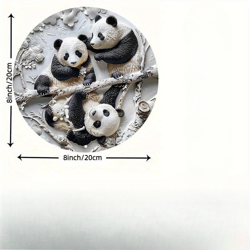 1 Stück Panda Familie Holz Wandkunst - Holz Rundes Schild, 8x8 Zoll Außendekor, Kein Strom Erforderlich, Hängezubehör für Zuhause, Schlafzimmer