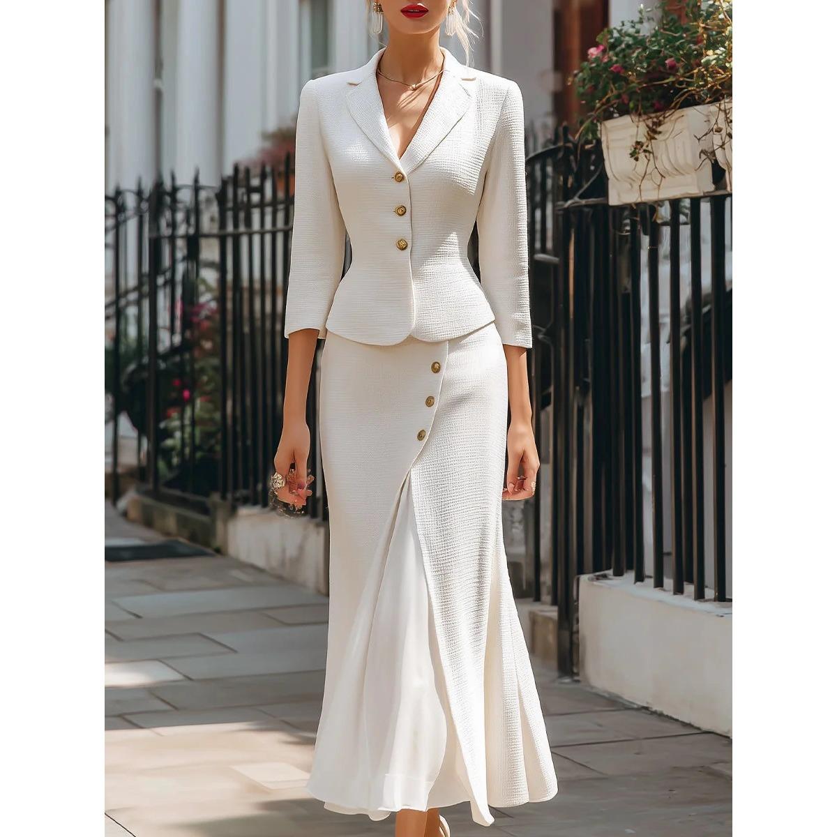Women`s Slim Fit Blazer Skirt Suit