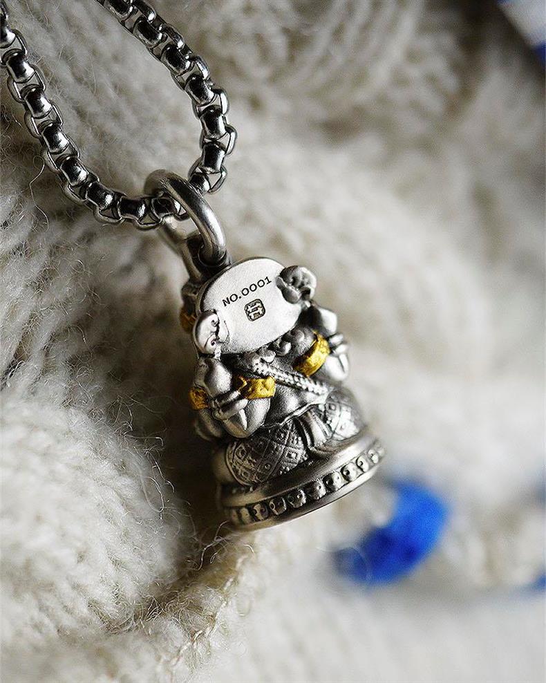 925 Silver Wealth God Elephant Pendant: Retro Handmade Fashion Jewelry