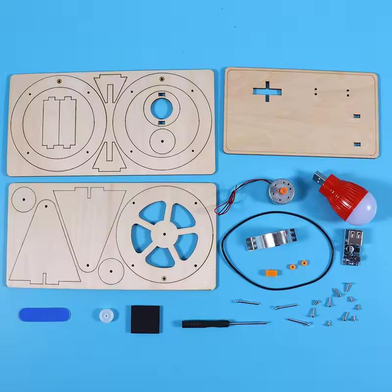 DIY Holz Handgenerator Kinder Wissenschaftsspielzeug Lustiges STEM Technologie Gadget Physik-Set Lernspielzeug für Kinder Lernspielzeug