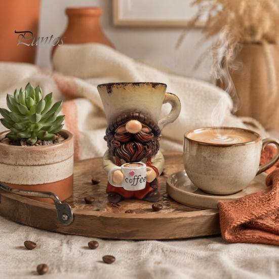 Hand Painted Gnome Set Coffee Ornaments, Cute Resin Figurines, Decorative Tabletop Kitchen Decor Centerpiece for Bar & Lovers Figurines