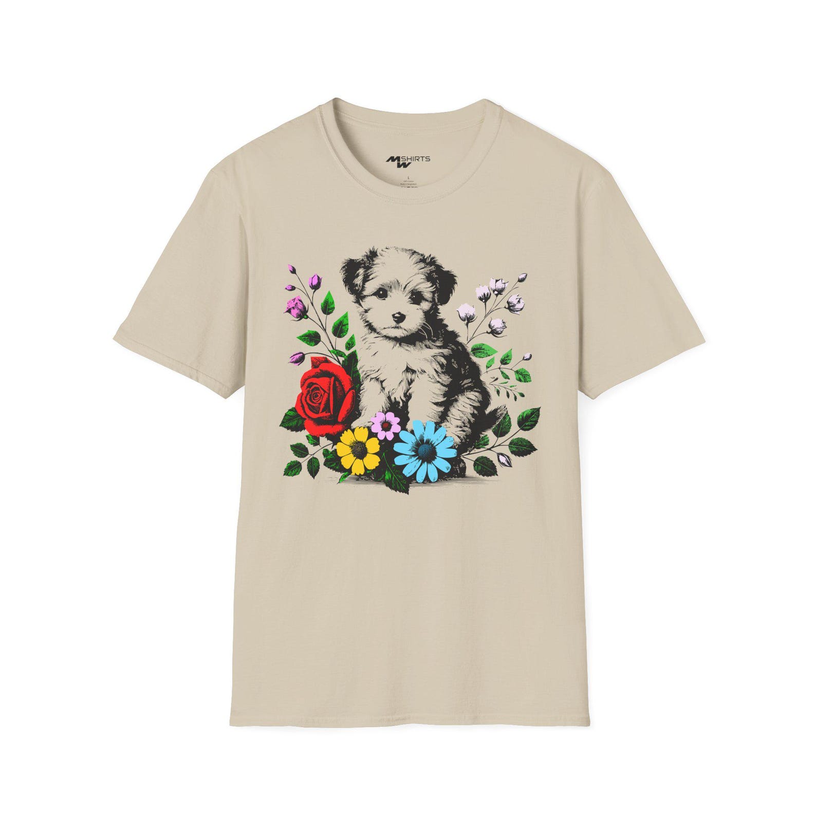 Puppy Floral T-Shirt: Softstyle Dog Lover Tee S