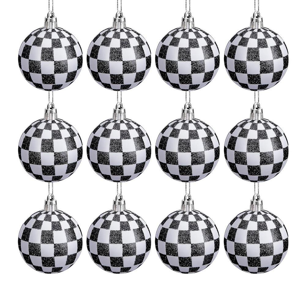 12pcs 6cm Xmas Tree Balls with Bow Christmas  Baubles Decorations Lattice Christmas Ball  New Year