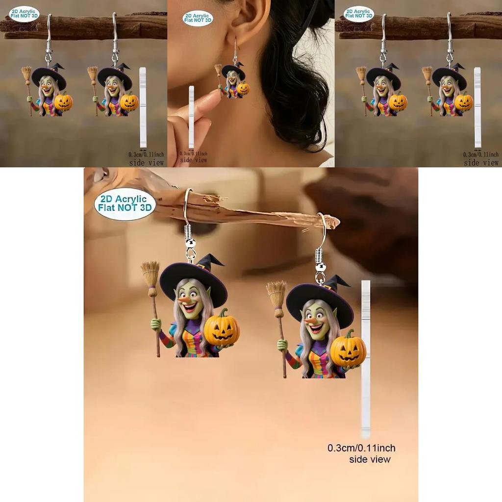 Halloween Theme Witch Broom And Pumpkin Pattern Women Earrings For Women Holiday Party Decor