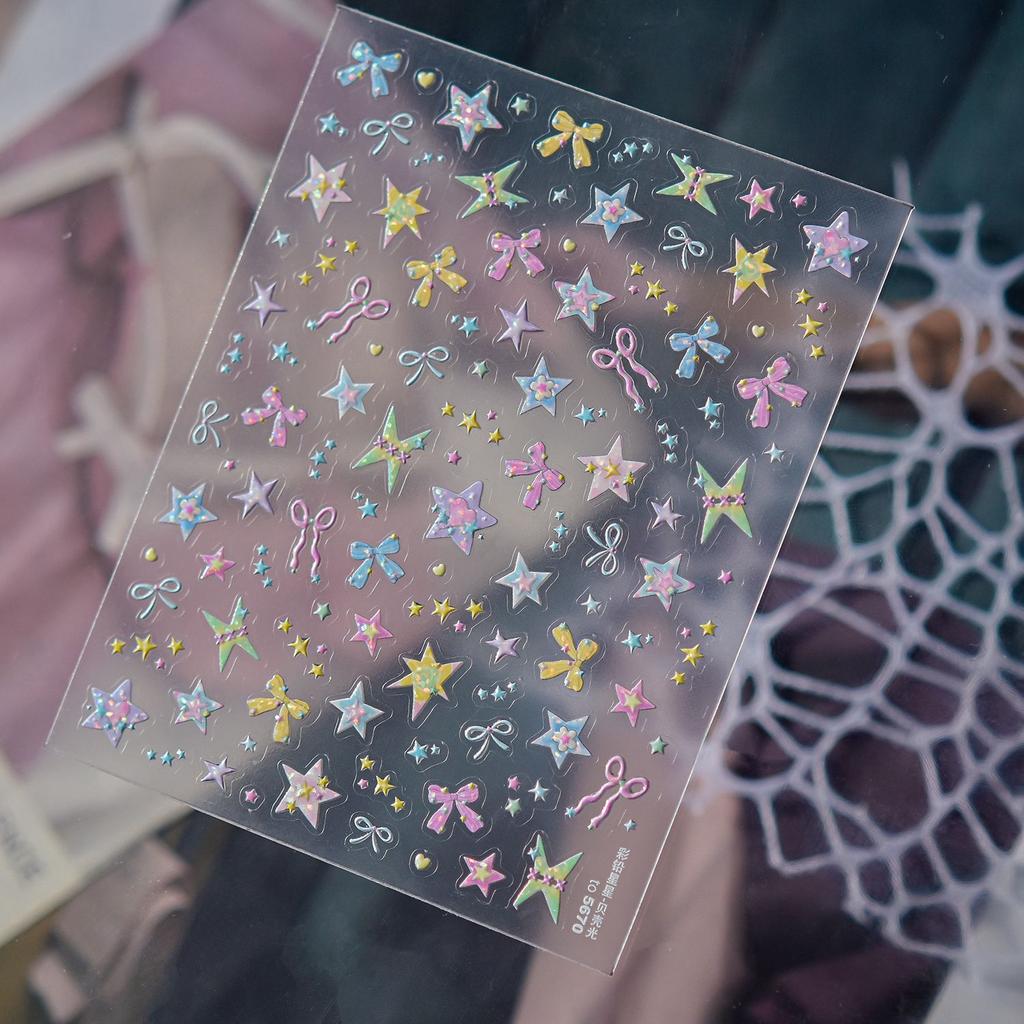 5D Embossed Nail Stickers Dopamine Simple Colorful Five-pointed Star Nail Art Accessories Decals DIY Nails 3D Decorations