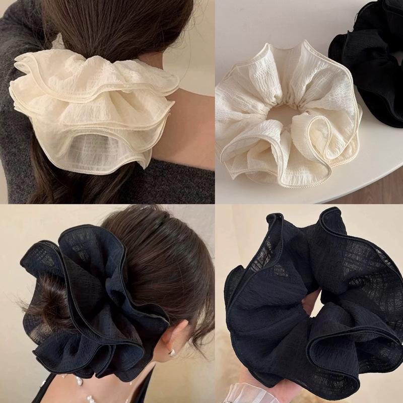 Extra Large Pleated Blue Scrunchie - Korean Style Hair Tie for Women