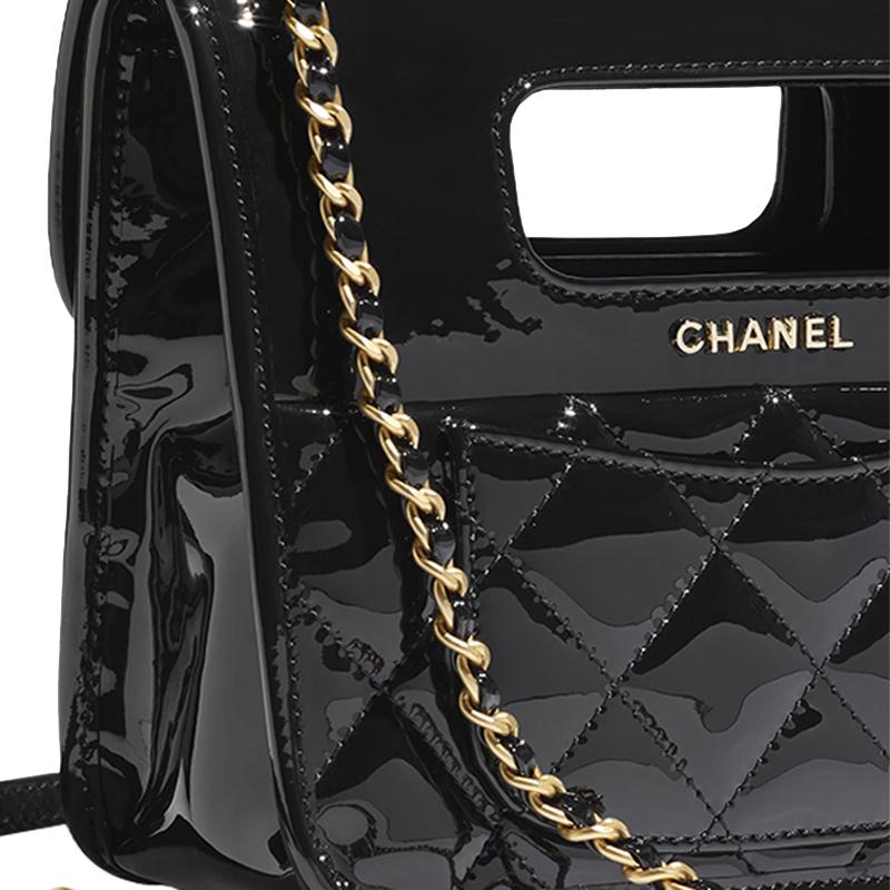 Chanel 23s Diamond Pattern Chain Leather Chain Patent Leather Material Gold Hardware Handheld Messenger Bag Mini Female Black