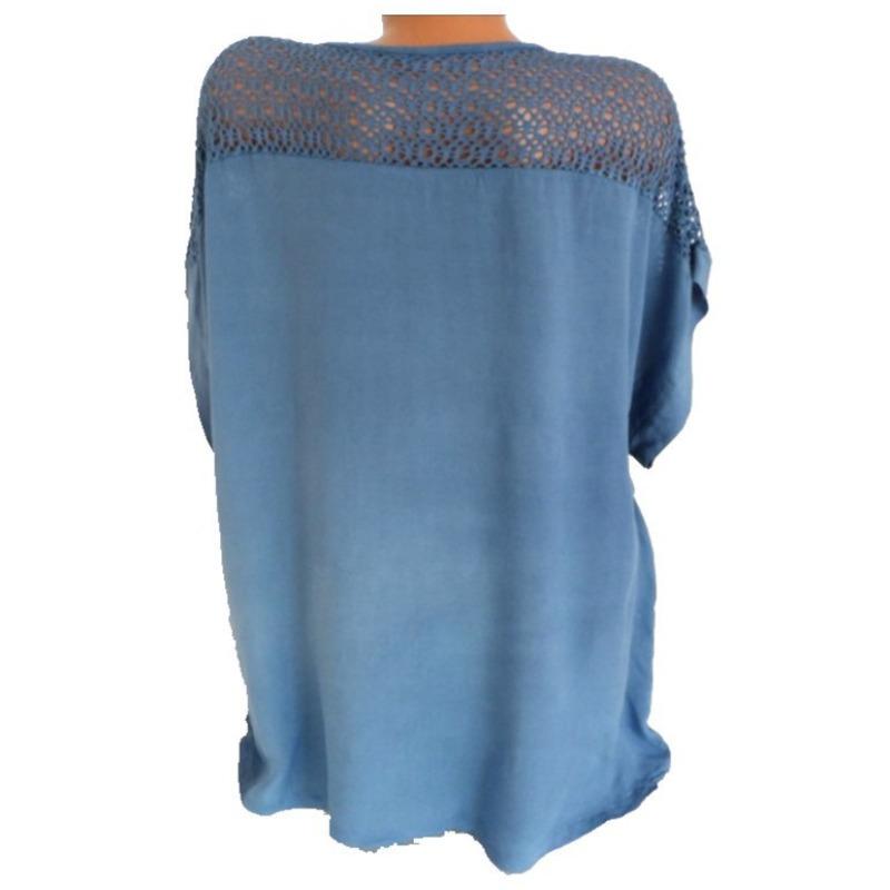 Lace Embroidered Batwing Sleeve Blouse V-neck Short-sleeved Women's Shirts