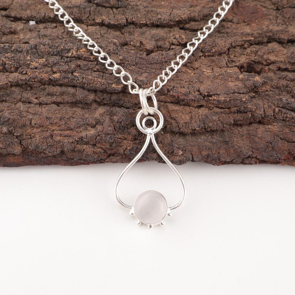 Round Selenite Stone 925 Silver Trendy Birthday Wife Gift Wedding Boho Pendant PP-40-47