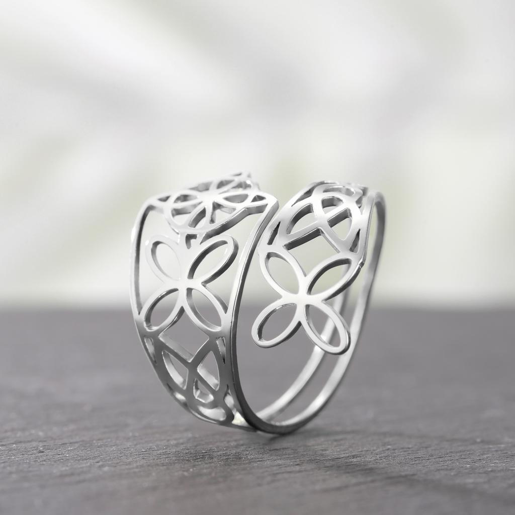 Teamer Witch Knot Wide Finger Ring for Women Irish Celtics Knot Stainless Steel Open Ring Vintage Amulet Anniversary Jewelry 4