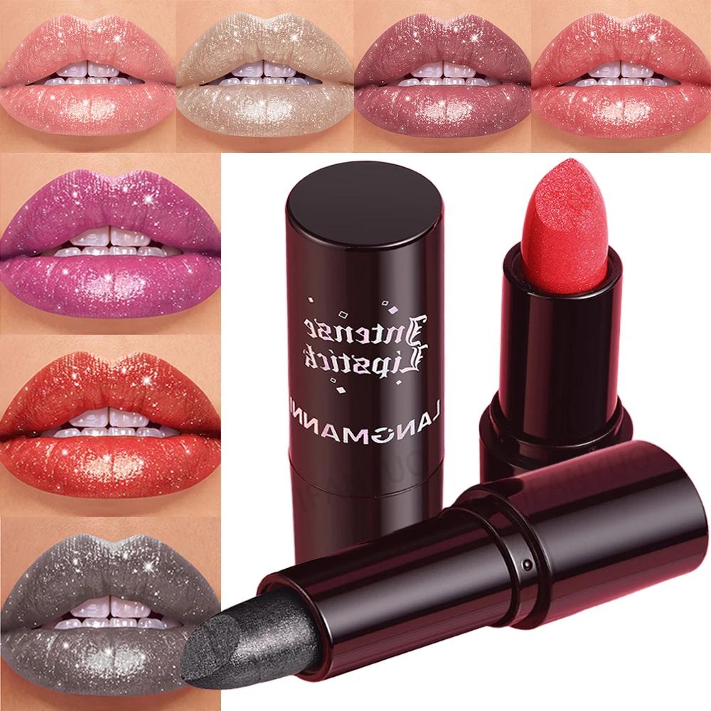 Rossetto Metallico Corallo Scintillante Glitter Diamante Lucidalabbra Impermeabile Alto Pigmento Lucido Scintillante Perla Rossetto Cosmetici