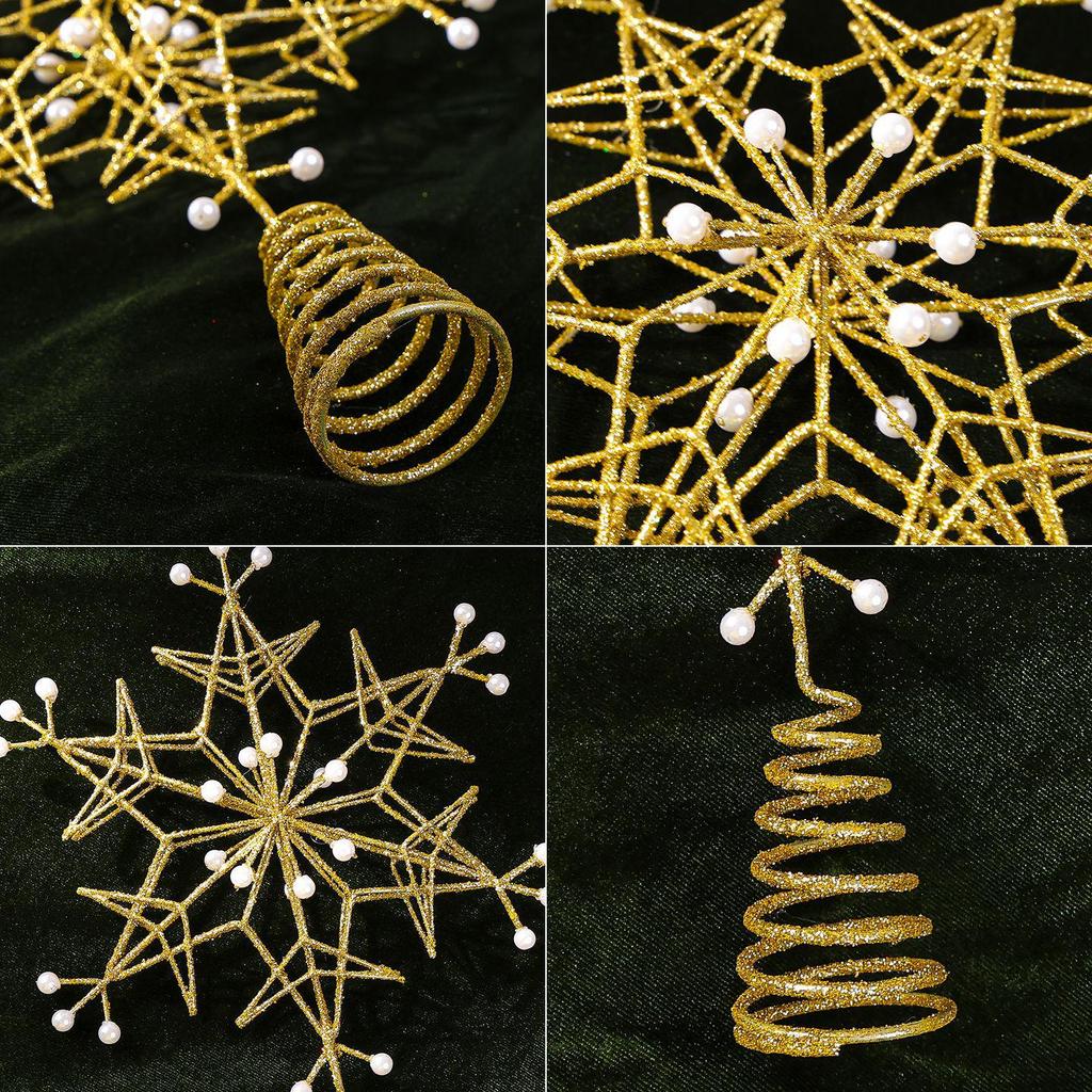 Wrought Iron Snowflake Pearl Star Christmas Tree Topper Ornament
