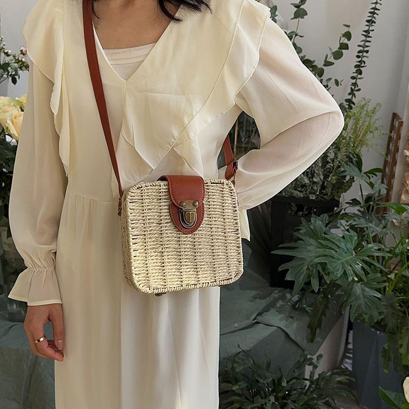 Straw Crossbody Bag For Women Bohemian Small Knitting Summer Purse And Handbag Vacational Square Beach Bags