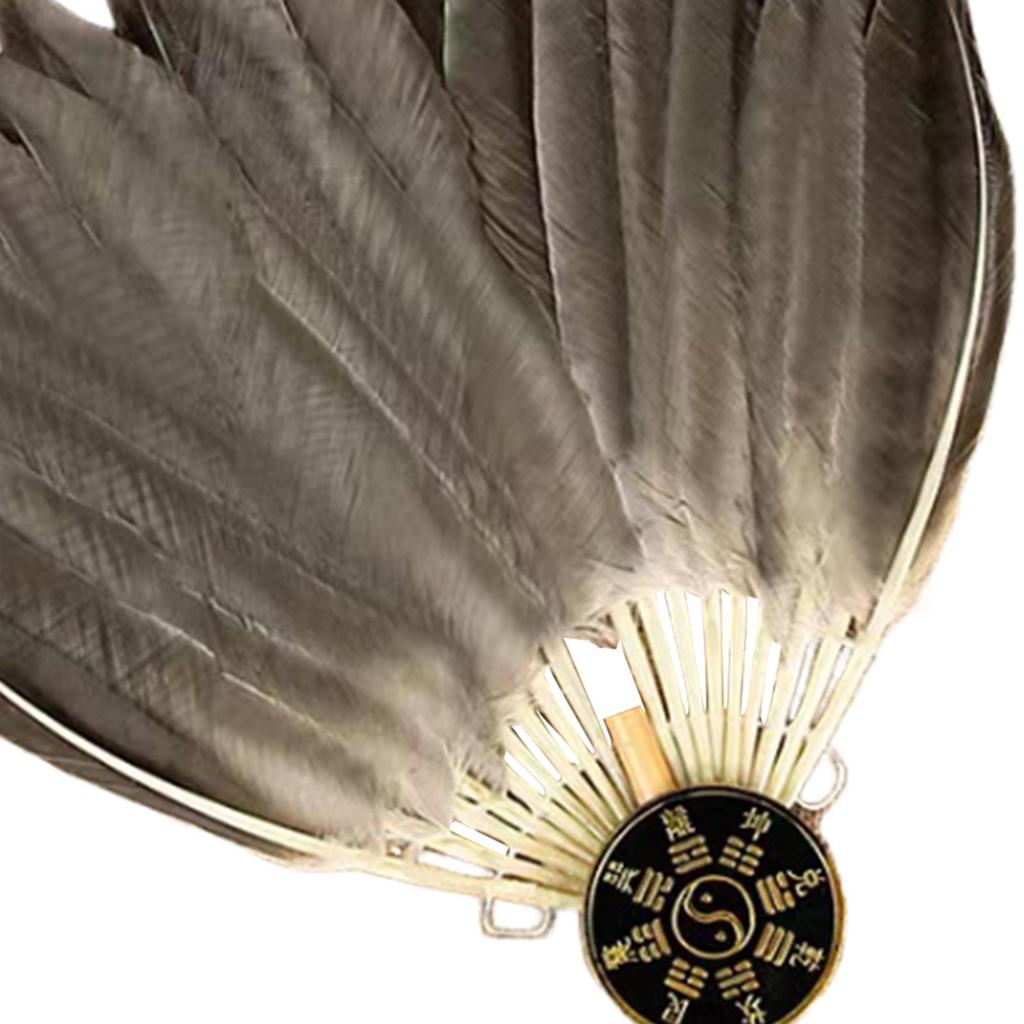 Chinese Zhuge Liang Feather Fan, Feather Handheld Fan Decor, Decorative Versatile Men Portable Chinese Summer Fan for Dance