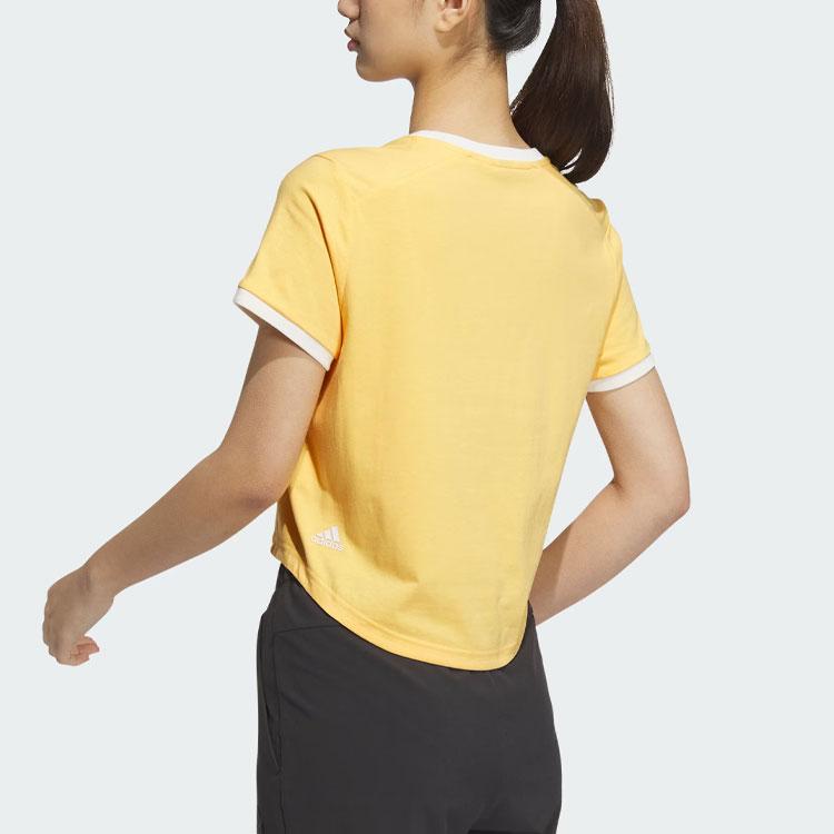 Adidas Small Logo Print Spliced Sports Casual Short Sleeve Tee Women Tops Apricot-Yellow JI6879