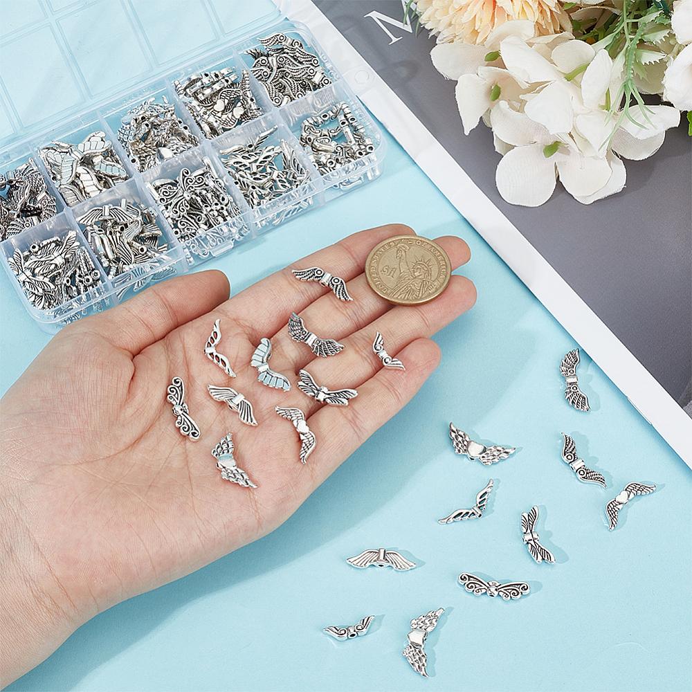 1set 200pcs 10 styles  style Alloy Beads Wing Antique Silver 7~23x6.5~23x2~3mm Hole: 1~1.5mm 20pcs/style