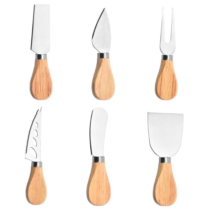 Stainless Steel Cheese Knife & Cutter Set (6 pcs) with Wooden Handles - Includes Butter & Pizza Cutters, Baking Tools