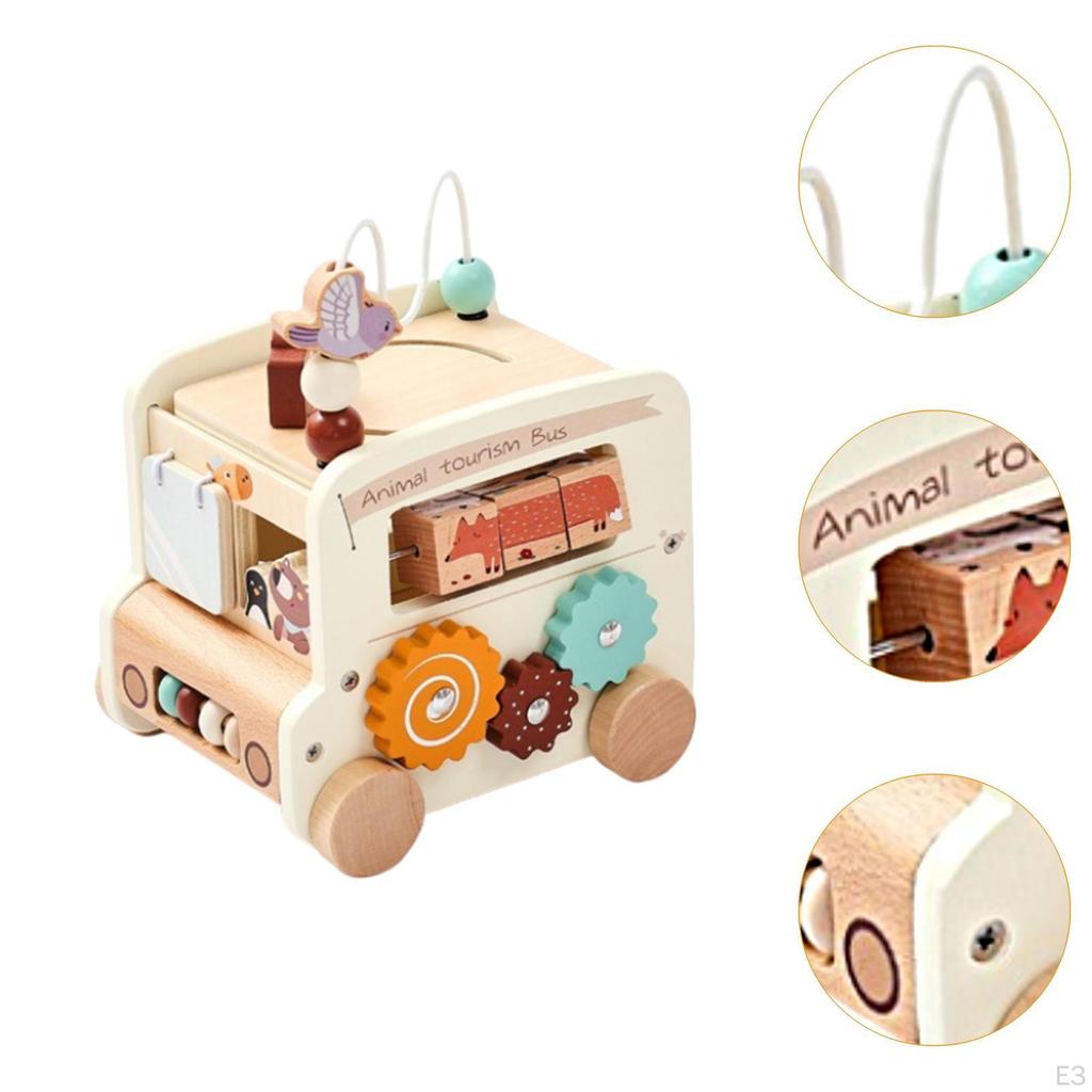 5-in-1 Bus Toy Kids Xylophone Hammering Pounding Montessori Percussion Instrument Wooden