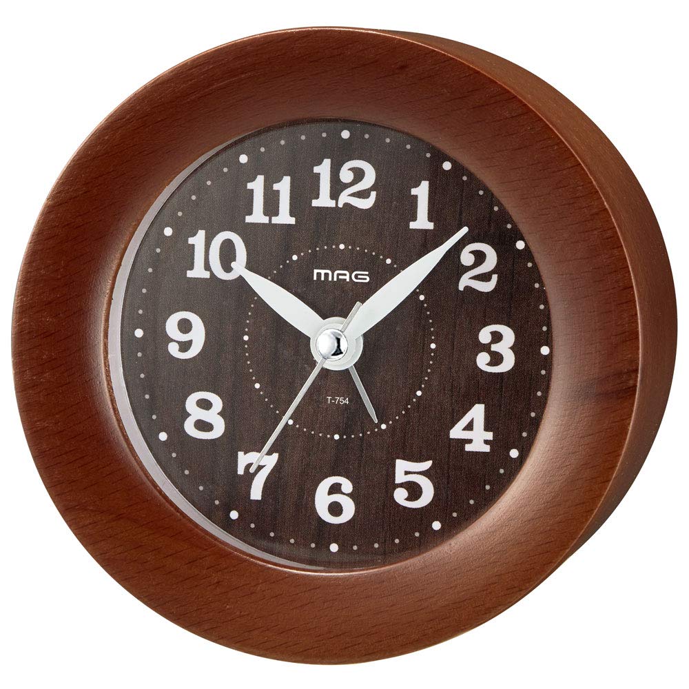 

MAG Alarm Clock Analog Wood Alarm Clock Wooden Frame with Light Continuous Second Hand Brown T-754BR-Z