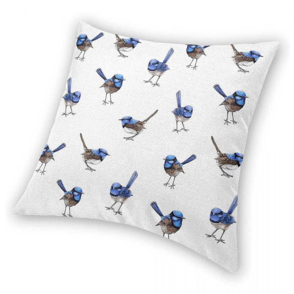 Blaue Zaunkönige Verstreut Auf Weißem Quadratischen Kissenbezug Polyester Leinen Samt Muster Reißverschluss Dekoration Kissenhülle Zimmer Kissenbezug