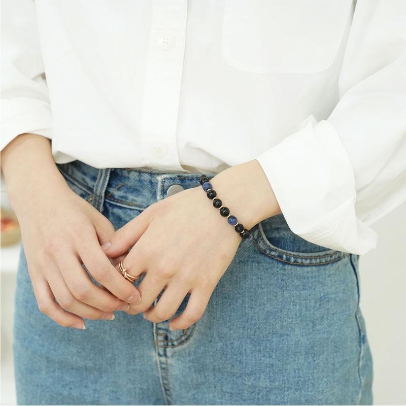 BTS Jungkook Worn Genuine Gemstone Bracelet Onyx Sodalite Healing Crystal Korean Idol Style Couple Jewelry Gift