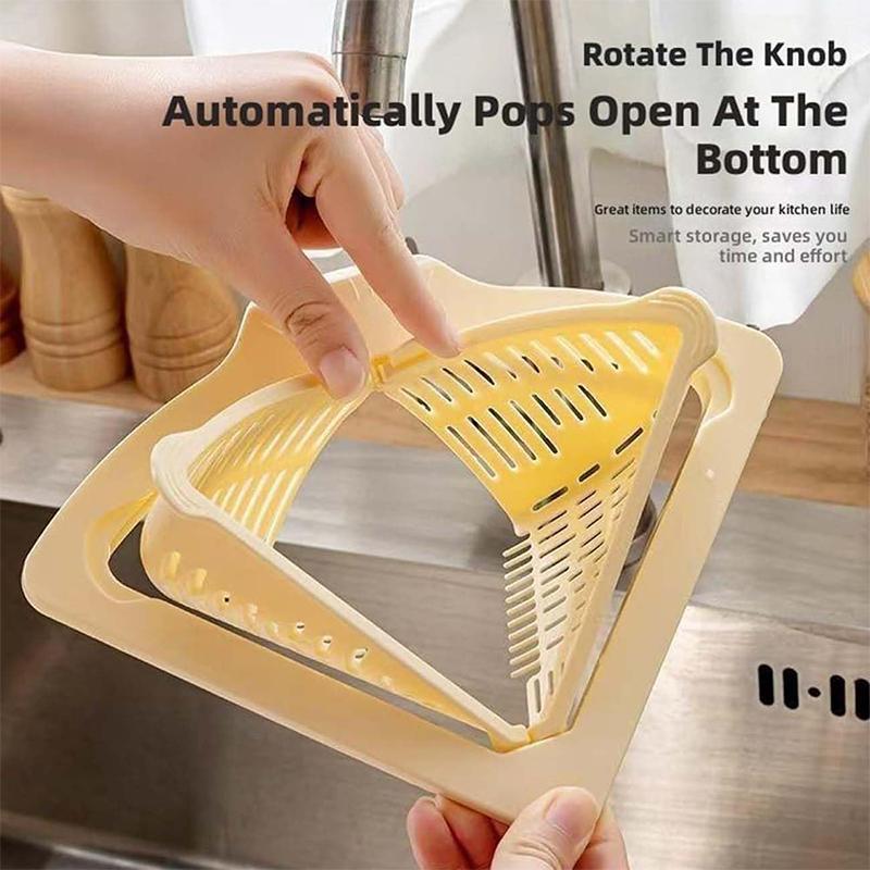 Triangular Draining Basket for Sink Magnetic Corner Sink Strainer with Twist-Open Bottom Kitchen Filter Rack Sink Corner Rack