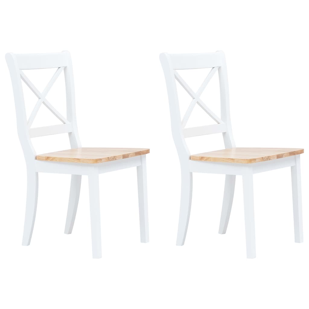 Dining Room Chairs 2 Pcs White & Light Wood Solid Rubberwood