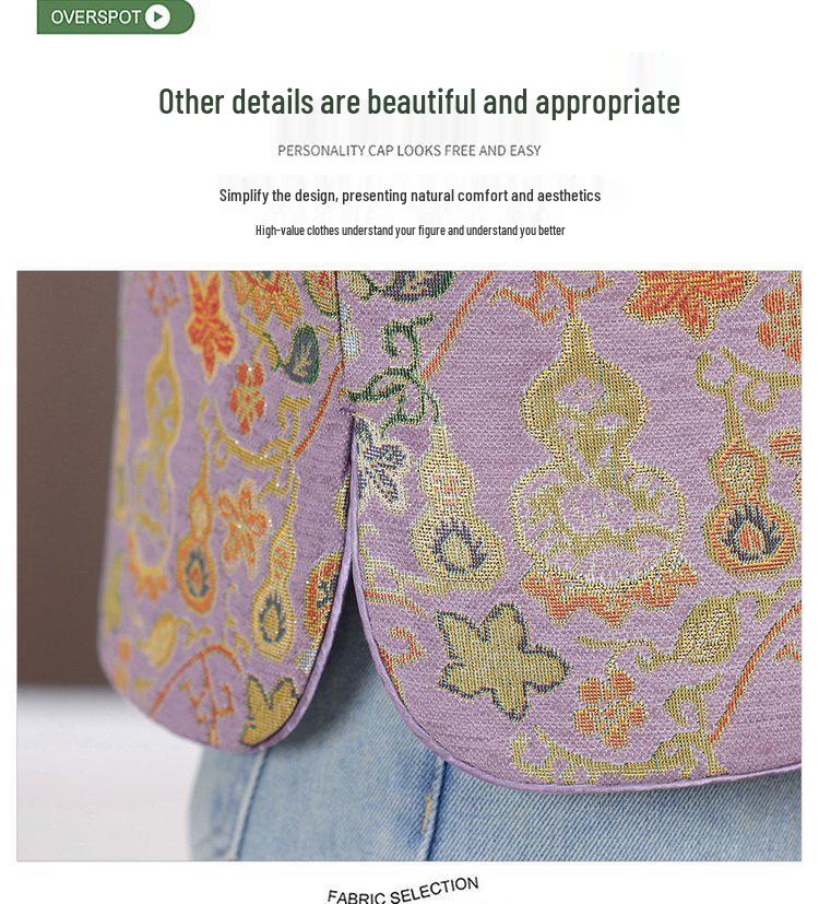 Damen Retro Chinesischer Stil Froschknopf Rundhals Weste – Frühling/Herbst Kürbis Jacquard Design