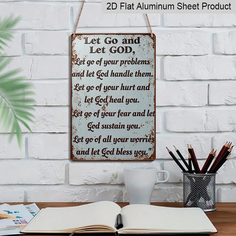 2D Flat - Vintage Metal Wall Sign - "Trust and Let Go To God" Inspirational Quote, Weatherproof & Pre-Drilled for Easy Hanging, Perfect for Home