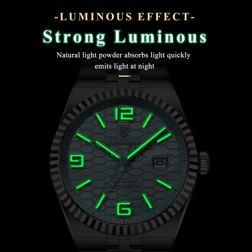 Men Watches Trend Fashion Quartz Watch for Man Texture Threaded Bezel Waterproof Luminous Date Stainless Steel