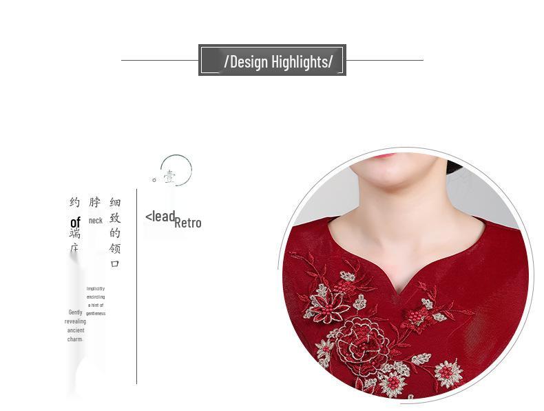 2021 Autumn Retro Mid-Length Dress for Middle-Aged & Elderly Mothers - Youthful Mid-Sleeve Style for Wedding Toast