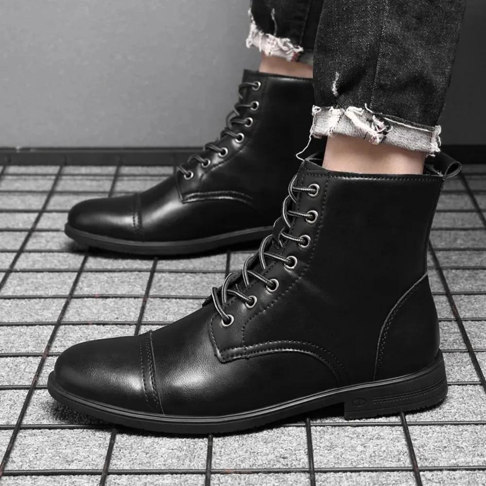 Fashion Men's Boots Plush Warm Men's Leather Boots Italian Style Men's Outdoor Boot Man Ankle Boots Shoes for Men Bota Masculina Zapatos
