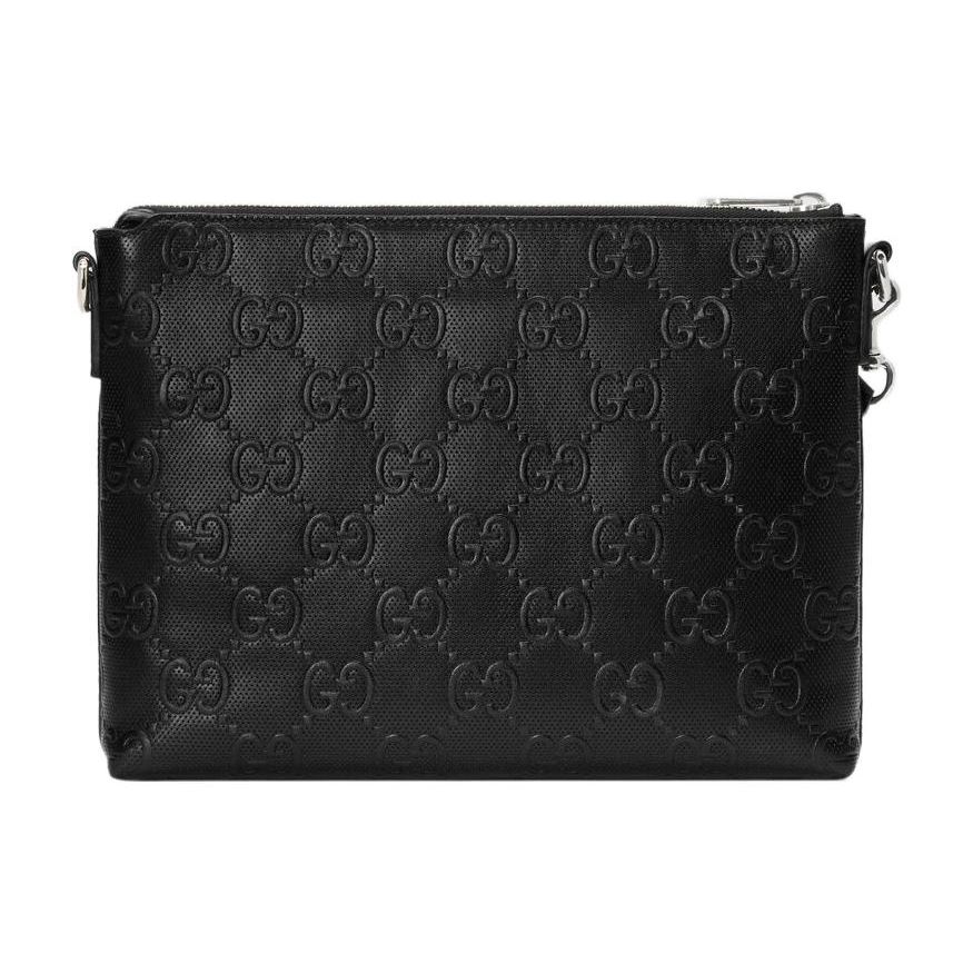 Gucci GG Embossed Leather Zip Pouch Wristlet Clutch In Black For Unisex Daily Use