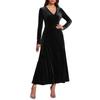 Women's Fashion Casual V-neck Velvet A-line Dress With Elegant Long Sleeves, Solid Color