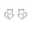 WOSTU Silver Earrings Real 925 Sterling Silver Asymmetrical Heart Hoop Earrings for Women Fashion Silver Earring Jewelry Gift
