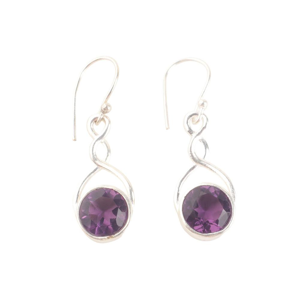 Genuine Purple Amethyst Gemstone 925 Silver Handmade Jewelry Earrings 1.68" CE-15-5