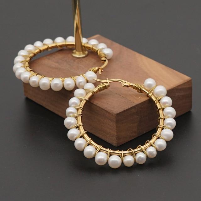 Gold Plated Hoop Earrings For Women Jewelry  Bohemian Fashion Pearls Ear Ring Freshwater Pearl Earring Wholesale