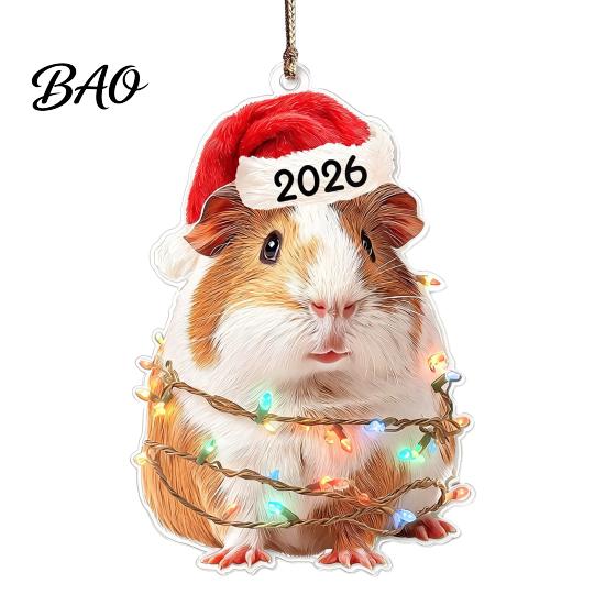 Decorative Animal Figurines for Home Christmas Hanging Ornaments with Lanyard, Cute Double Sided Pendant 2026 Holiday Tree Pendants Santa Hat, 2D Flat