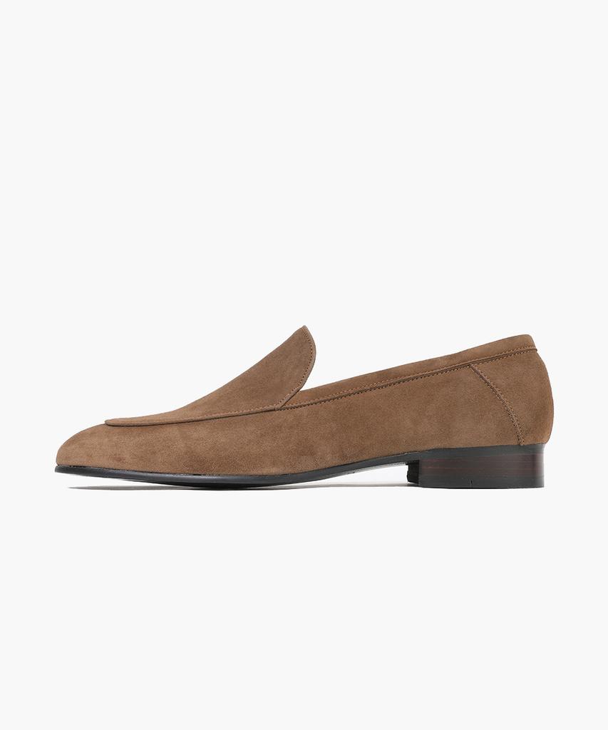 Firenze Atelier Flat Round-Toe Suede Minimalist Loafers 8200-Qs [Mid Brown]