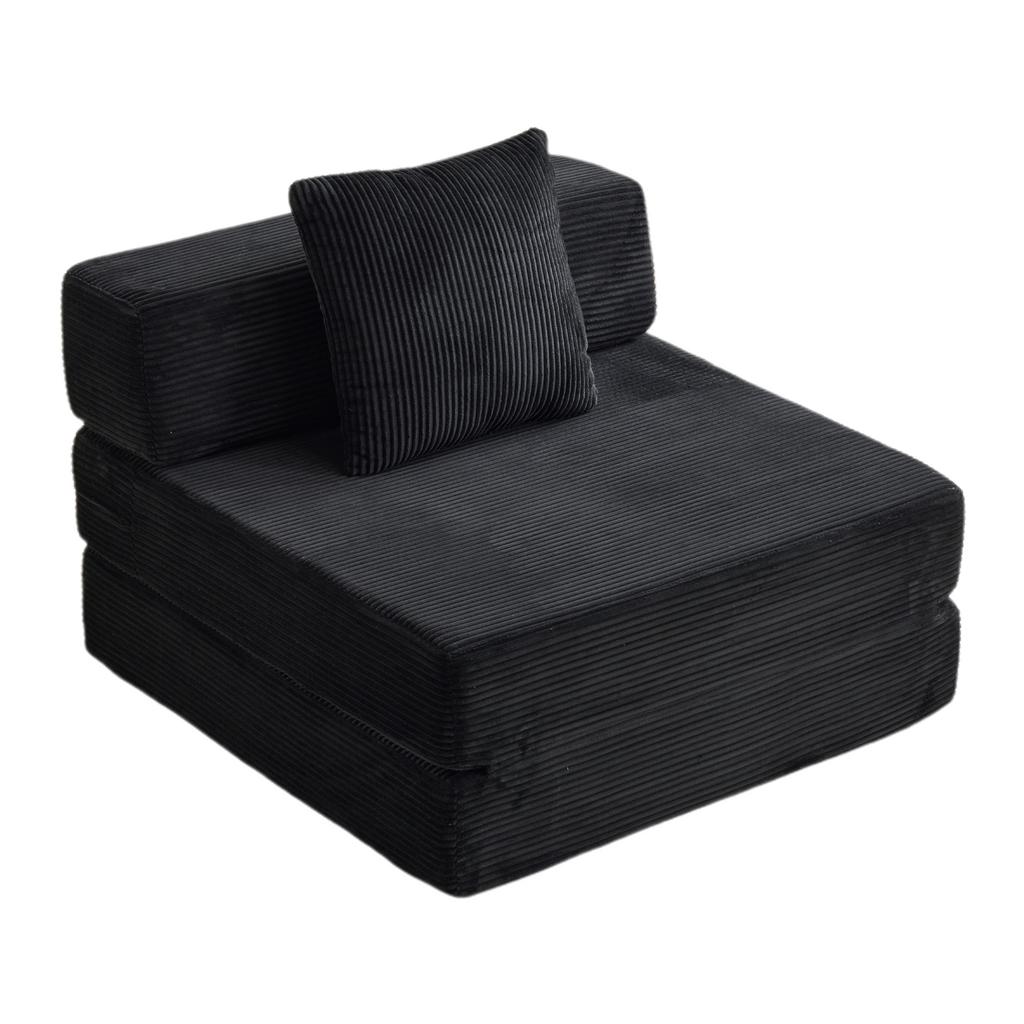 Floor Couch,Compression Sofa,Convertible Sofa Bed-with Pillow Back Support Armrest,Corduroy Fabric,for Living Room Bedroom,Black
