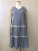 Ishigi Twoplus Gingham A-line Apron, Blue, Check, M/L, TP-20E04G-BL