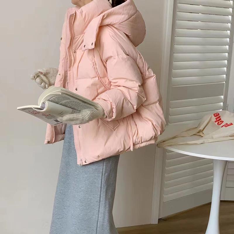 Hooded small down jacket women's 2024 winter new fashionable sweet arc warm white duck down jacket tide