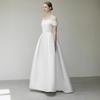 Korean Version of One-word Shoulder Light Wedding Dress 1011 New Temperament Long French Simple Bride Welcome Satin Wedding Dress